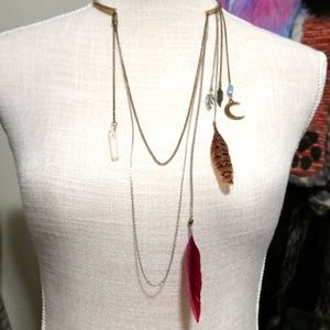 Boho Crystal Moon Feather Necklace